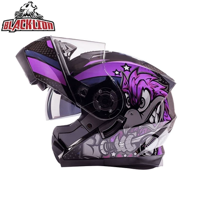 Bailide Motorcycle Helmet Flip-Up | Motosiklet kaskı (dəbilqə) - purple-bird-white-mirror-m57-58