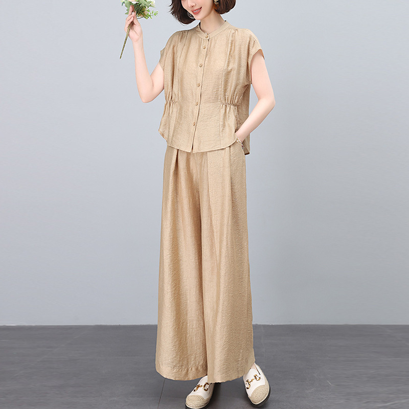时尚休闲天丝套装女夏季2025新款气质减龄宽松显瘦阔腿裤两件套潮