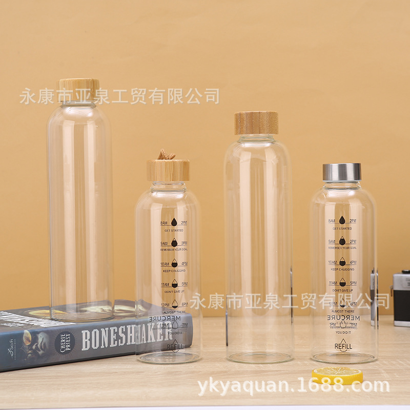 Fabricantes de suministro de copas de bambú portátiles de vidrio transparente aislamiento térmico taza de agua de oficina acompañante taza de regalo se puede imprimir logotipo