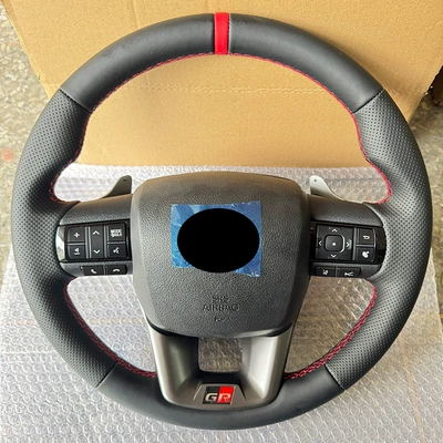 Suitable for Hilux Revo Full Leather Steering Wheel Steering Wheel Assembly Fortuner Steering Wheel (Steering wheel) - red-back-straight-pick-silver-gr-red-line