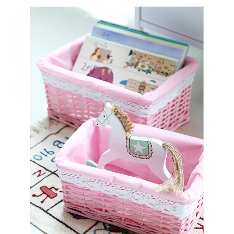新品粉色收納筐藤編收納籃竹編收納筐柳編收納盒桌面收納籃雜物筐