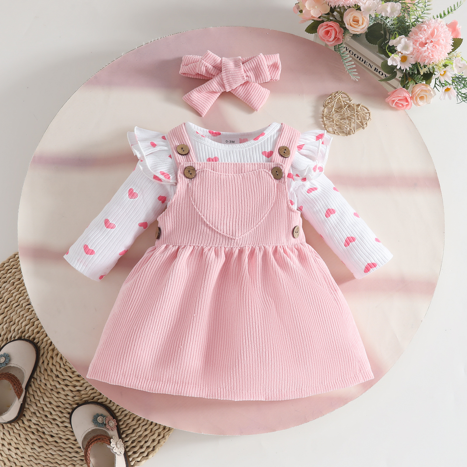 Set de ropa para bebés niñas estilo europeo y americano camisa de manga larga + vestido con cinturón de terciopelo + diadema