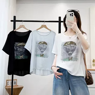 2026年新款设计感大码女薄款宽松印花短袖t恤女休闲百搭显瘦上衣t