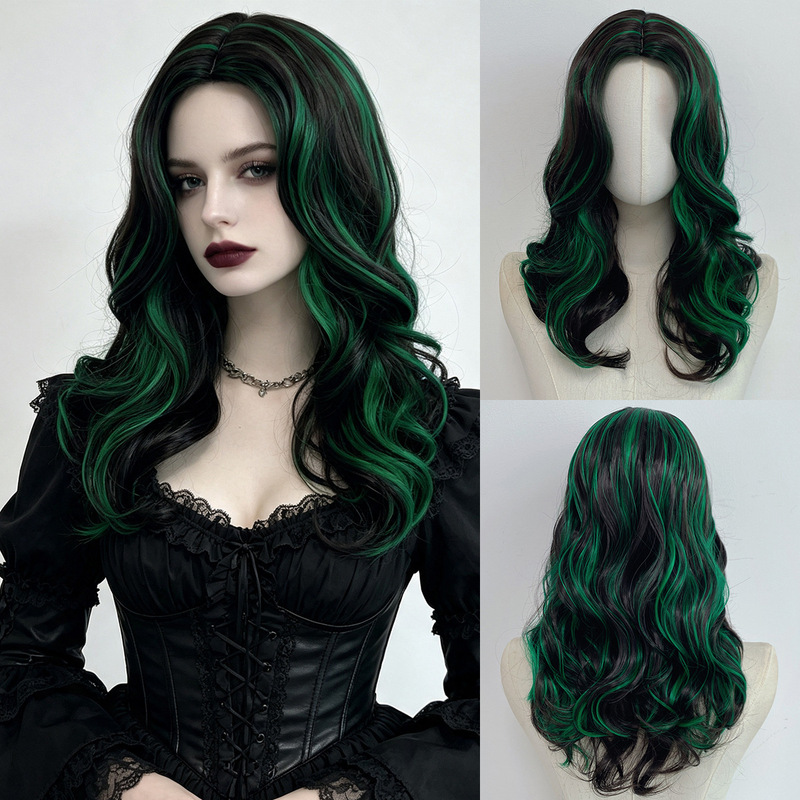 Halloween wig with highlights, middle-parted wavy curls, medium-long hair, suitable for Halloween party role-playing cosplay Halloween wig with highlights, middle-parted wavy curls, medium-long hair, suitable for Halloween party role-playing cosplay