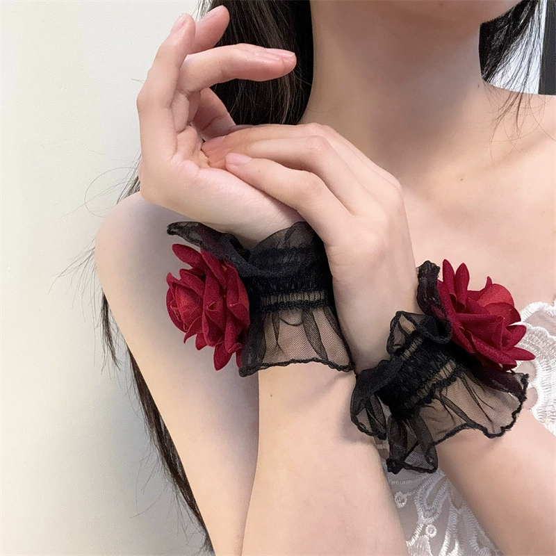 Модные кружевные чехлы для запястья женские браслеты с розой цветы аксессуары запястья милые цепи браслет Лолита