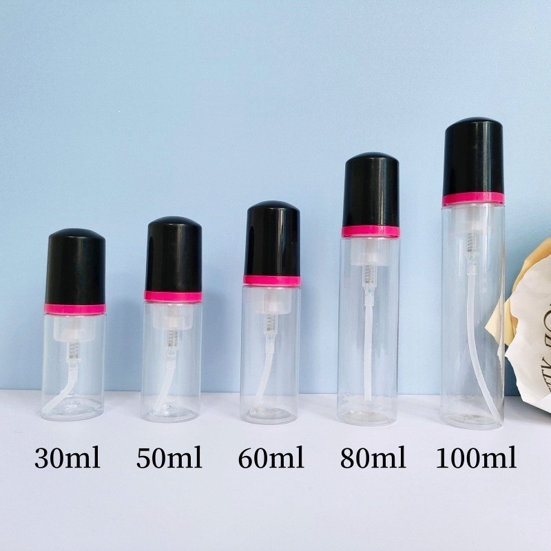 30 dientes PET mousse transparente botella 30ml100ml limpiador facial espuma botella champú espuma botella de pie en stock