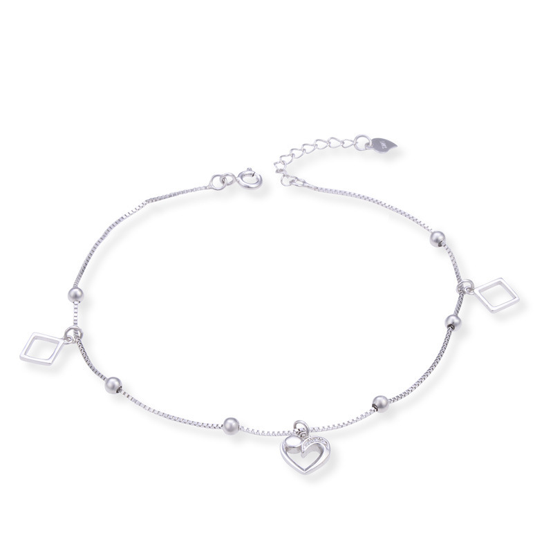 Fábrica de joyería fuente s925 plata zircon amor tobillas de bola chicas temperamento simple cadena de pies de playa al por mayor
