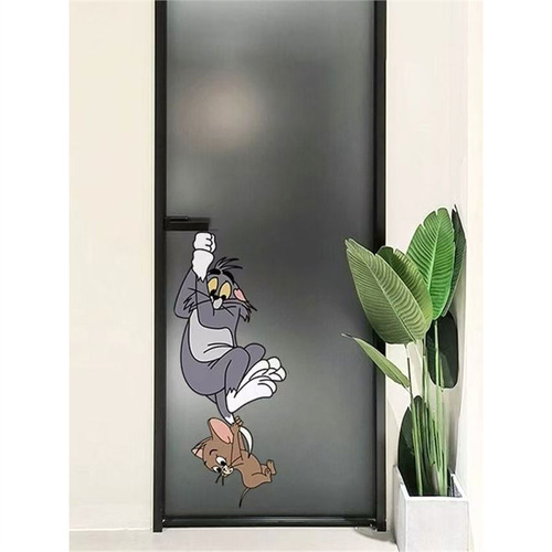 Cat and Mouse Bathroom Glass Door Decal Creative Cartoon Toilet Bathroom Decor Sticker Kitchen Waterproof Film