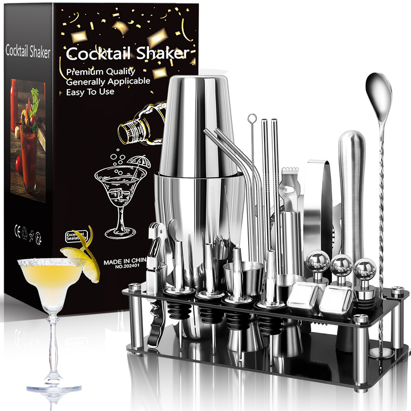 Cross-border source factory acrylic rack shaker shaker suit stainless steel ice stone bartender tool 23 piece set