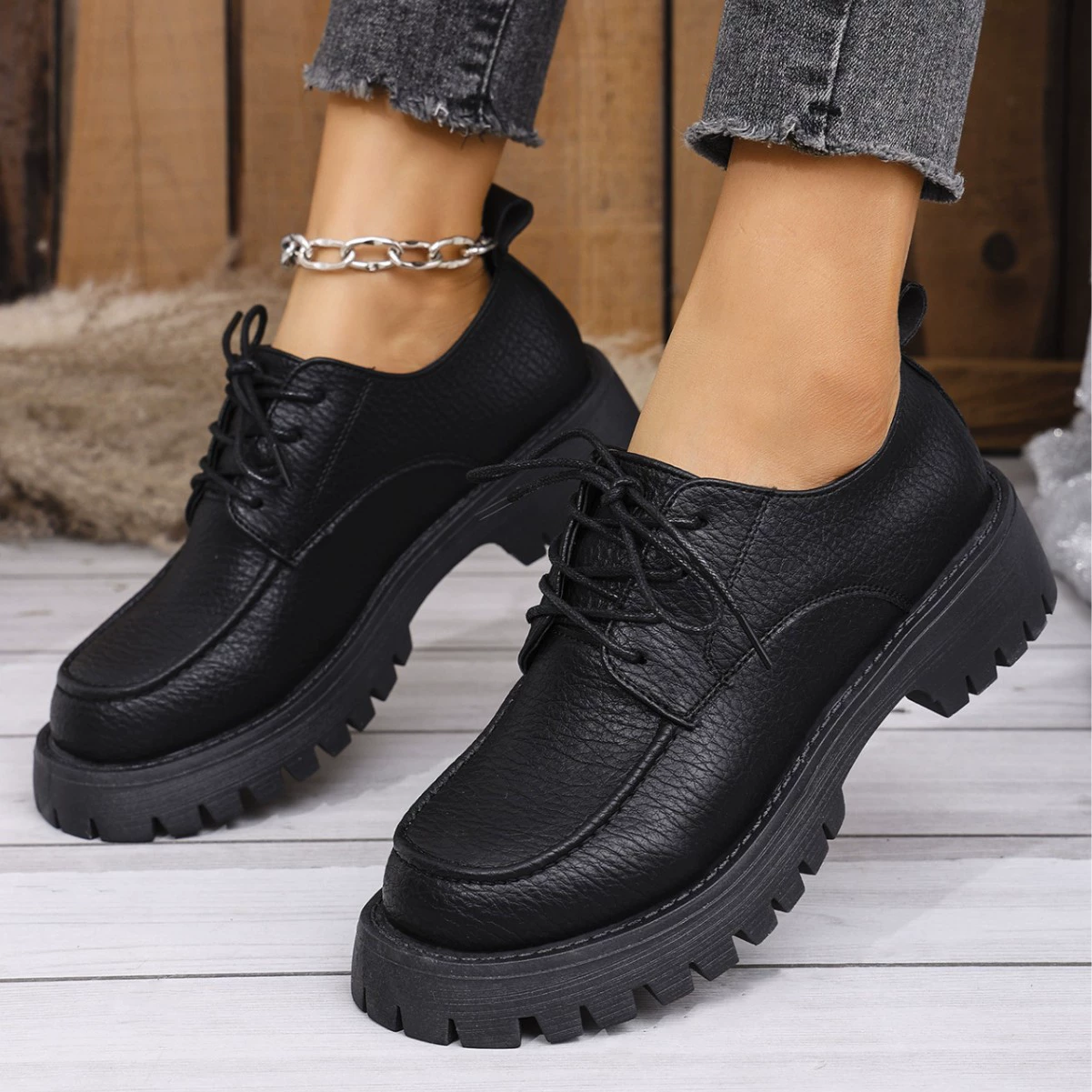 Женские кожаные туфли Amazon, большие размеры, на шнуровке, весна-осень 2025, новые лоферы на толстой подошве