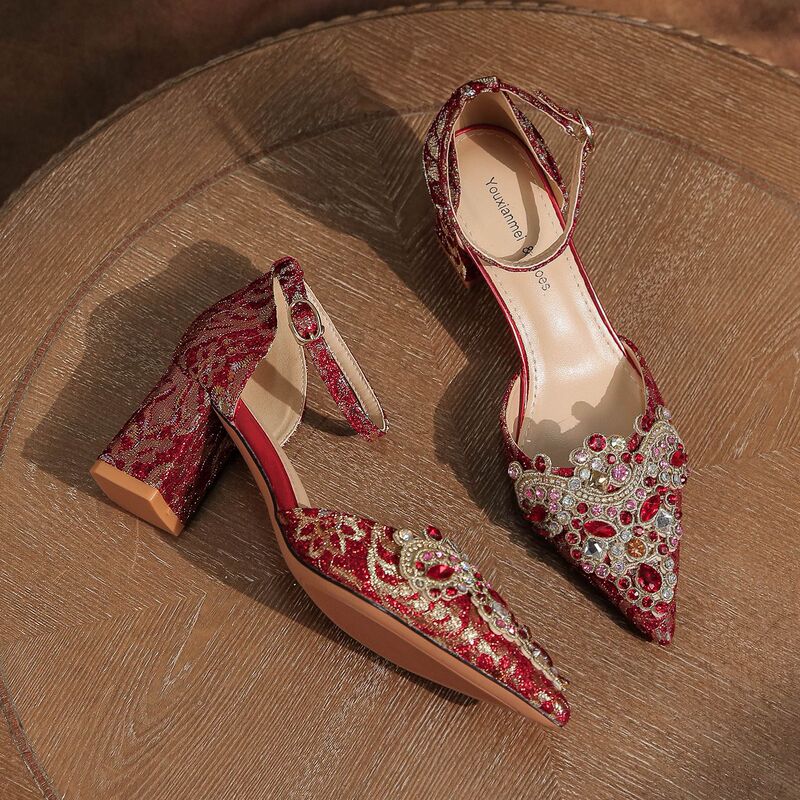 6666F-007 chunky heel rhinestone satin wedding shoes with buckle wedding dress high heels women's shoes 6666F-007 chunky heel rhinestone satin wedding shoes with buckle wedding dress high heels women's shoes
