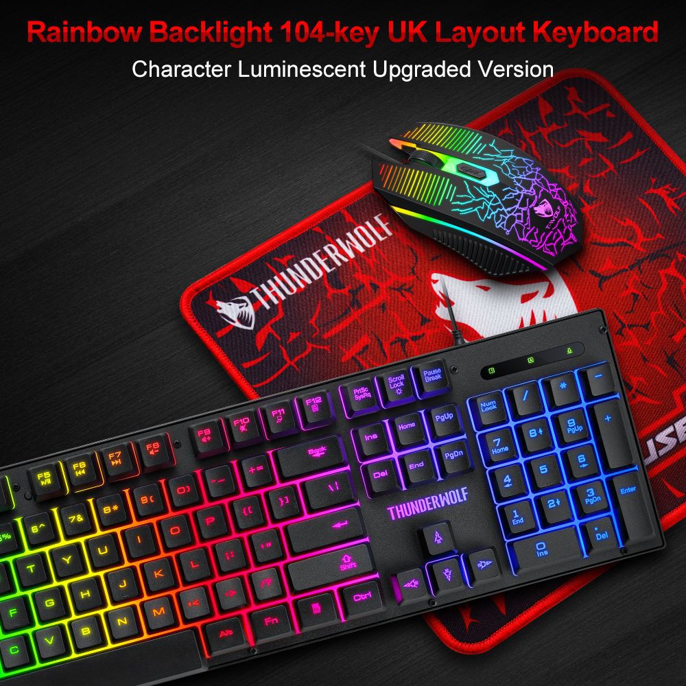 Thunder Wolf TF31 mouse keyboard mouse pad game three-piece mechanical feel luminous keyboard and mouse set cross-border