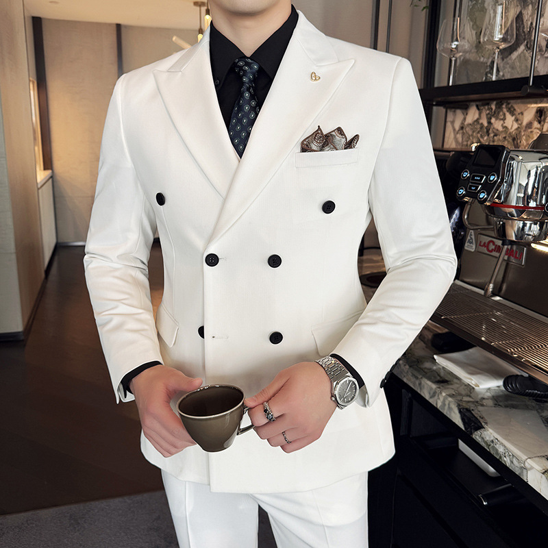 2026 New Men's Three-Piece Suit Korean Style High-End Groom's Formal Suit Slim Fit Notch Lapel Jacket