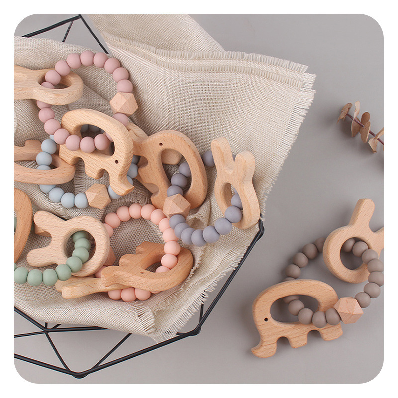 Nuevo bricolaje creativo haya elefante conejo juguete mordedor seguridad protección del medio ambiente pulsera de silicona con cuentas molar