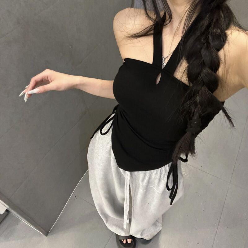Camouflage Halterneck Strap Hot Girl Tube Top Camisole Summer Irregular Hem Waist Slimming Wrap Top