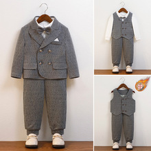 儿童西装宝宝周岁礼服男童帅气英伦小男孩马甲三件套花童西服