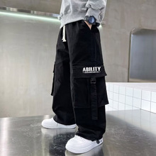 春秋冬季爆款加绒加厚一体绒工装长裤子男童中大儿童潮流时尚裤子