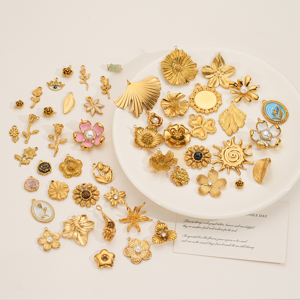 7g Weight Pendant Jewelry Making Type 17.5*17.5mm, 19*22mm, 26*42mm Jewelry Making Size 18K Gold Plated Plating Material Acrylic Pearl, Zircon Inlay Material DIY Jewelry Accessories Classification 5 PCS/Package Quantity 304 Stainless Steel Material Sun, Leaves, Flower Pattern All Seasons Season Enamel, Inlay Design IG Style Style 5 PCS/Package 17.5*17.5mm 19*22mm 26*42mm 304 Stainless Steel Acrylic Pearl Zircon 18K Gold Plated Sun Leaves Flower Pendant DIY Jewelry Accessories 1