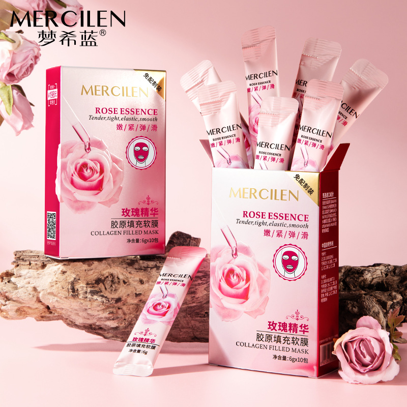 Mengxi blue rose essence collagen filling soft film 6gx10 pack coated disposable sleep mask hydrating wholesale