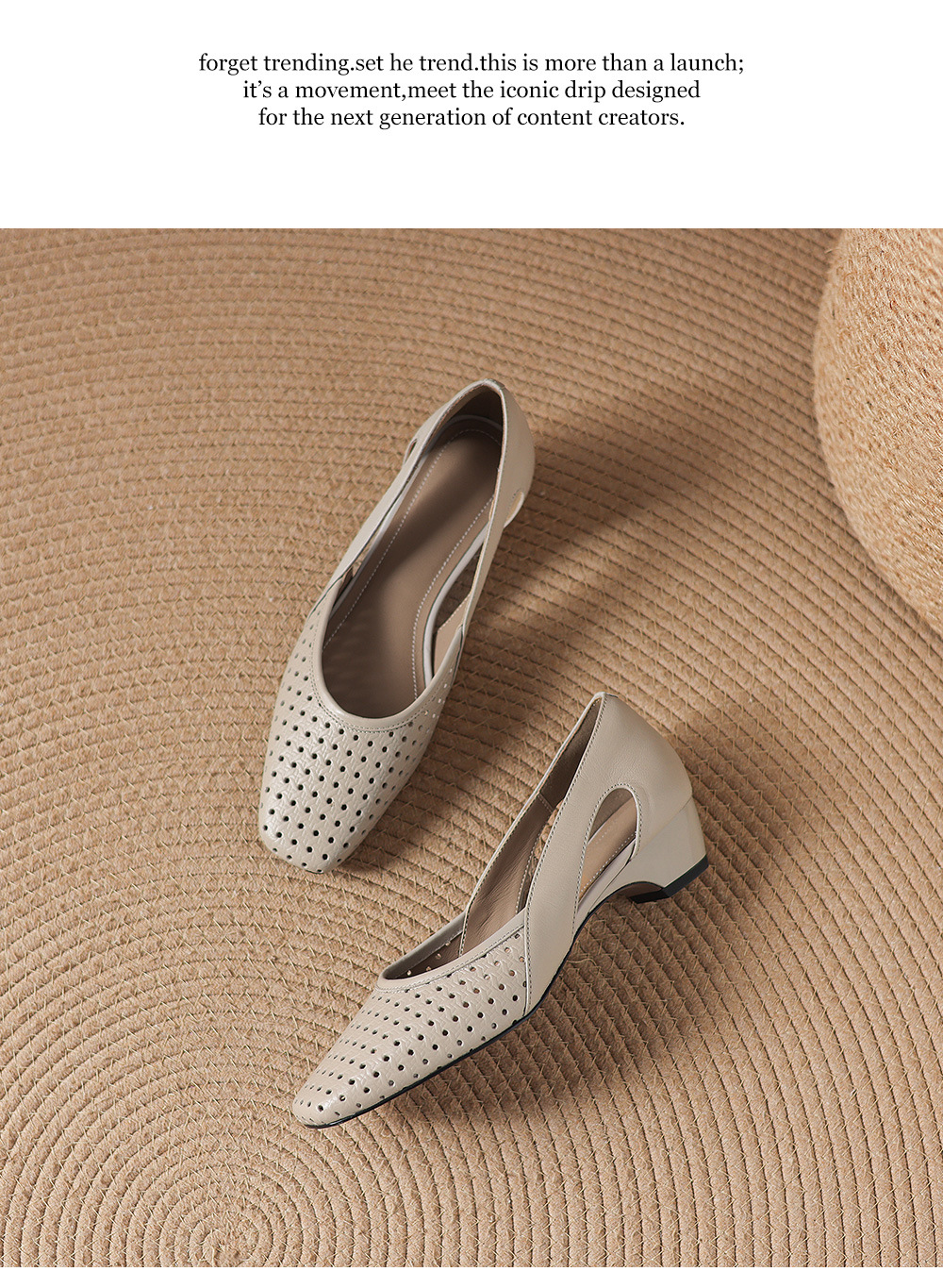 Giày sandal nữ mũi vuông gót thấp 3,5 cm da cừu đục lỗ hở mũi — đen chi tiết 19