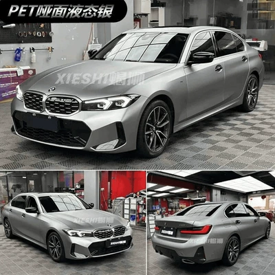 Auto Color Change Film: Alexander Silver Metallic Crystal Pvc - pet-liquid-metal-silver-matte-surface-152-17m-roll
