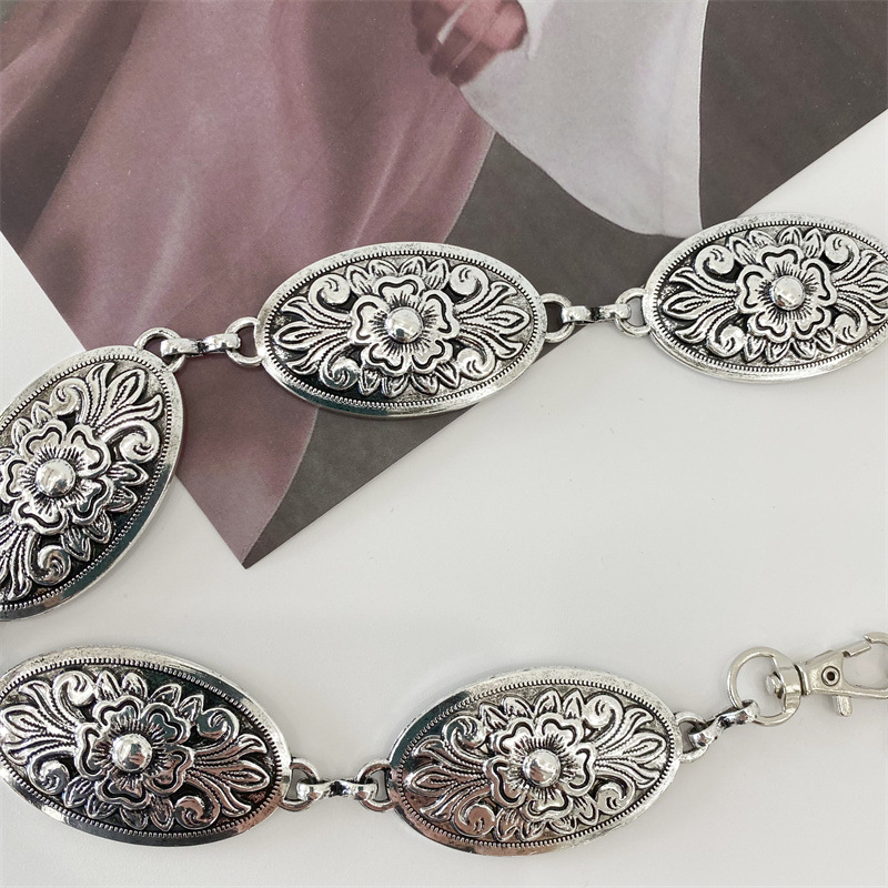 Cinturón de vestir a juego para mujer delgada Corea del Sur cadena de hierro tótem Cadena de cintura falda verano simple todo a juego cobre oro plata