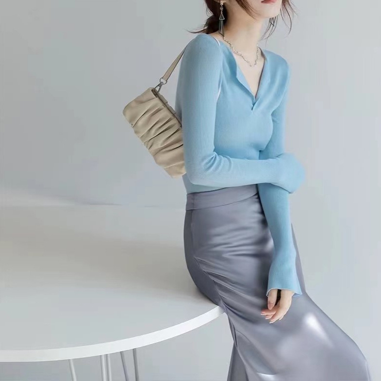 Mzonxo Gentle Style Top Early Autumn Cashmere Elegant Versatile Lazy Wool Design Simple Knitwear