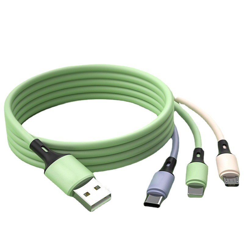 Flüssiges Silikon-Datenkabel 3-in-1 Schnelladekabel Eins-zu-Drei Original-Ladekabel Doppel-Apple-Typ-C passend für Android