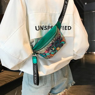 Hip-Hop Fashion Painted Graffiti Small Waist Bag 2024 New Internet Celebrity Casual Crossbody Chest Bag Disco Girl Bag