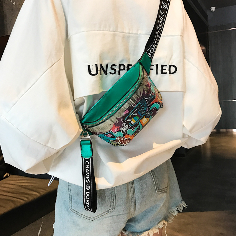 Hip-Hop Fashion Painted Graffiti Small Waist Bag 2025 New Trendy Casual Crossbody Chest Bag Party Girl Bag