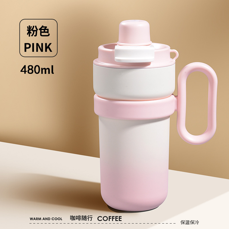 316 ステンレス鋼断熱コーヒーカップ女性のための見栄えの良いダブルドリンクカップストロー付きインターネット有名人ウォーターカップハンドル付き|undefined
