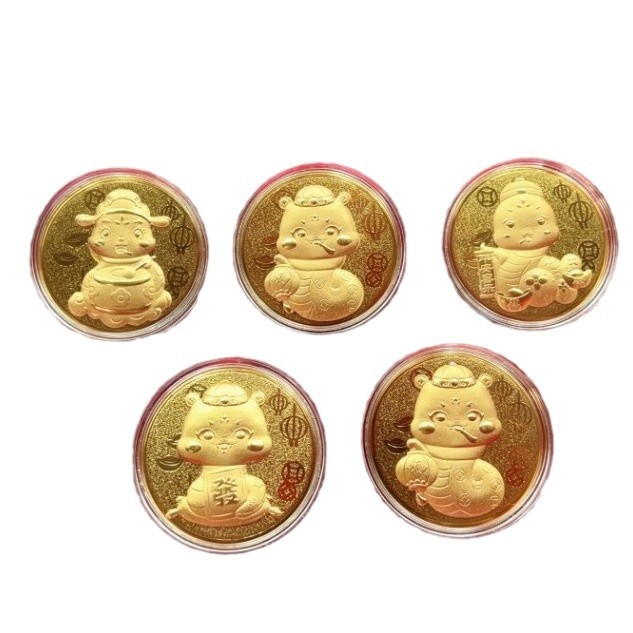 (2개) 2025년 뱀띠 기념 동전 금박 포춘 골드 동전 새해 개원 5포춘 선물 상자 이벤트 선물 도매