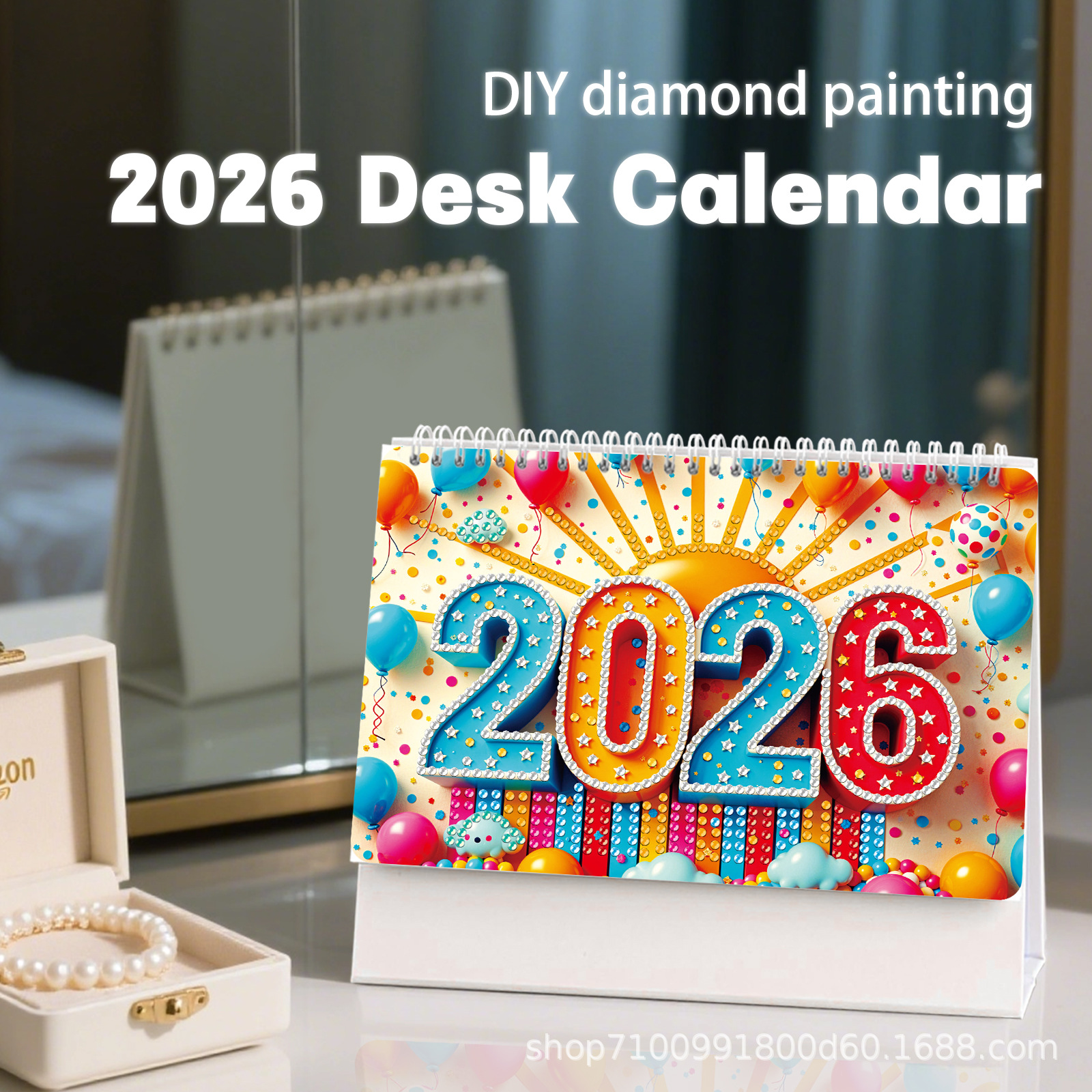 Transfronterizos para 2026 pinturas de mampostería DIY hechas a mano alrededor del conjunto de pegatinas de diamantes de mesa calendario de fábrica en stock