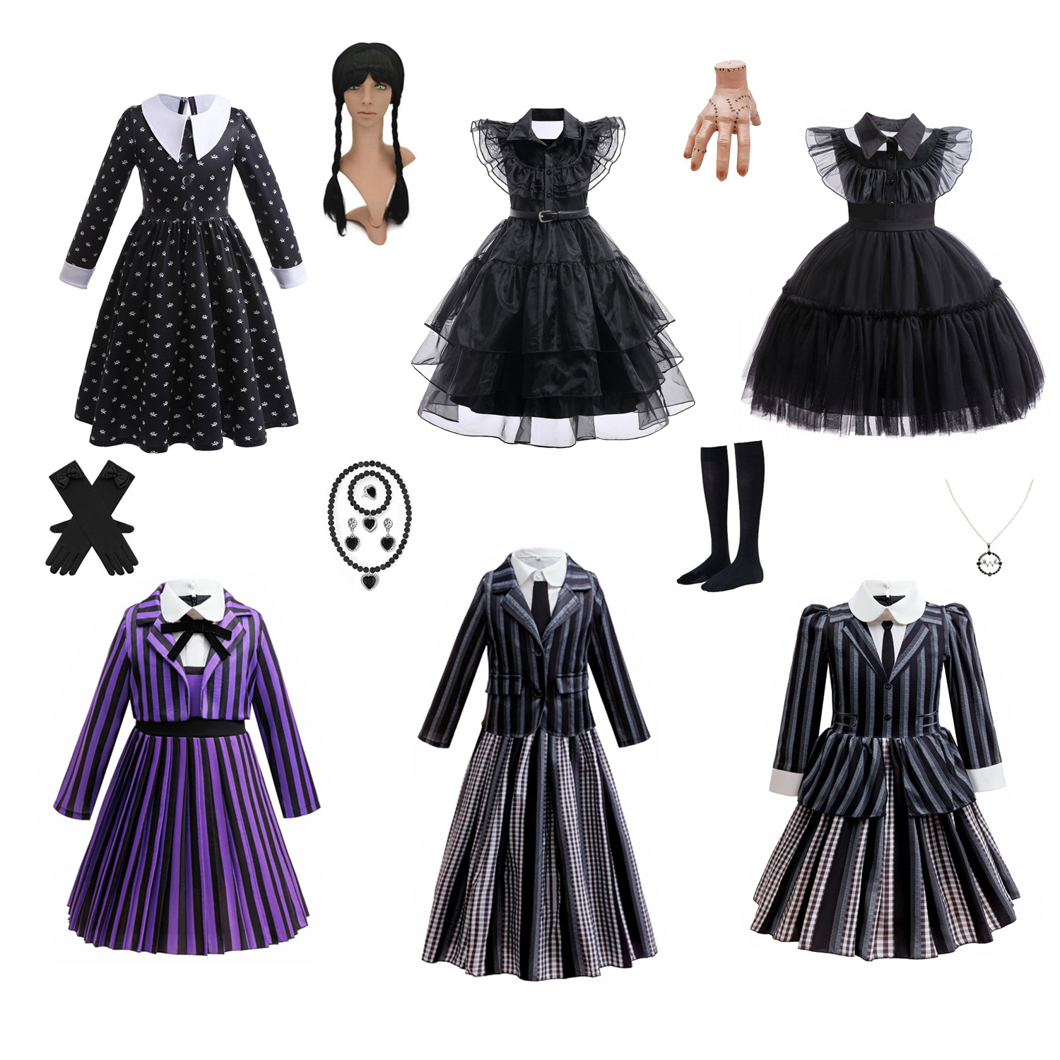 Comercio exterior transfronterizo miércoles vestido negro COS ropa 20,23 millones de Halloween vestido de la familia Adams