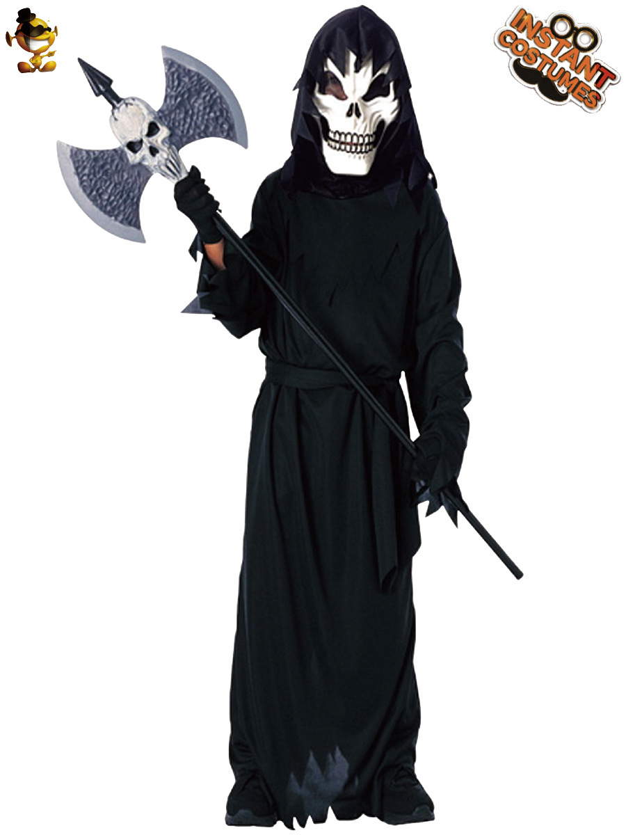 Halloween horror de los niños demonio hoz monstruo muerte traje niño pequeño oscuro juez traje de halloween