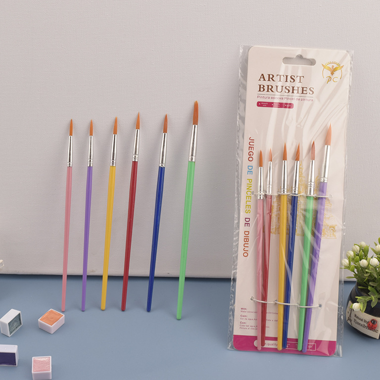 Conjunto de pincel de aceite transfronterizo de cabeza plana 6 pincel conjunto de pincel de palo azul de nylon pincel de pintura de arte para niños 577 - 6