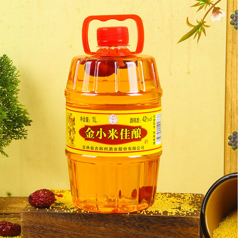 东北金小米酒纯粮食酒固态法酿造42度1L桶装白酒