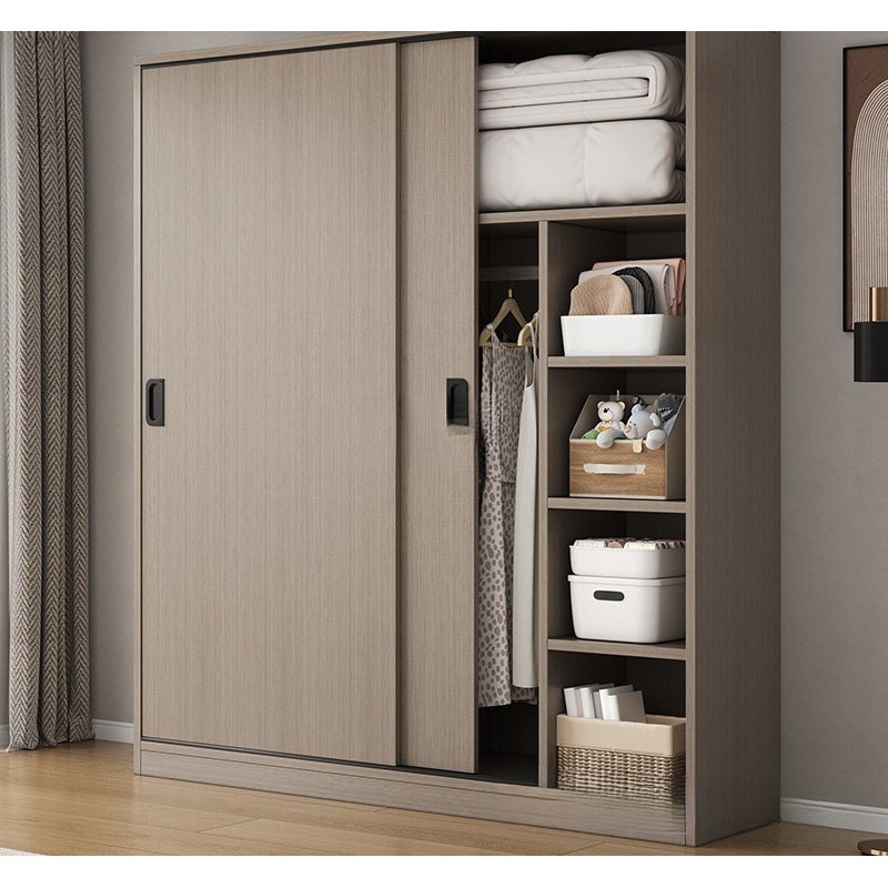 Sliding Door Simple Wardrobe Home Bedroom Wooden Economical Rental Room Small Apartment Storage Storage Hanging Wardrobe