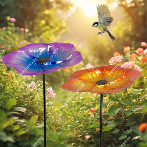 Metal flowers, bird bath, sheep hook, bird feeder, outdoor garden courtyard bird watering device
