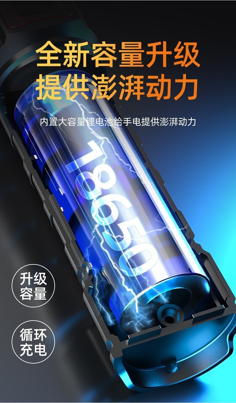 Cross-border high-brightness flashlight for outdoor mountain climbing and exploration, long-lasting lighting, waterproof, rechargeable, digital display flashlight