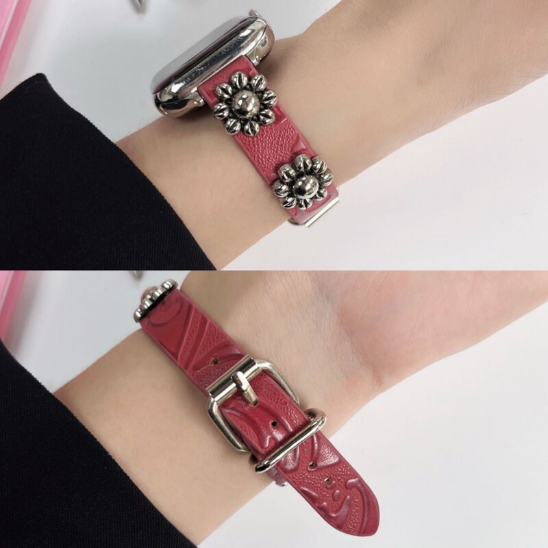 New Year limited love pink embossed leather strap suitable for iwatch987 Apple Watch 546 Series Universal