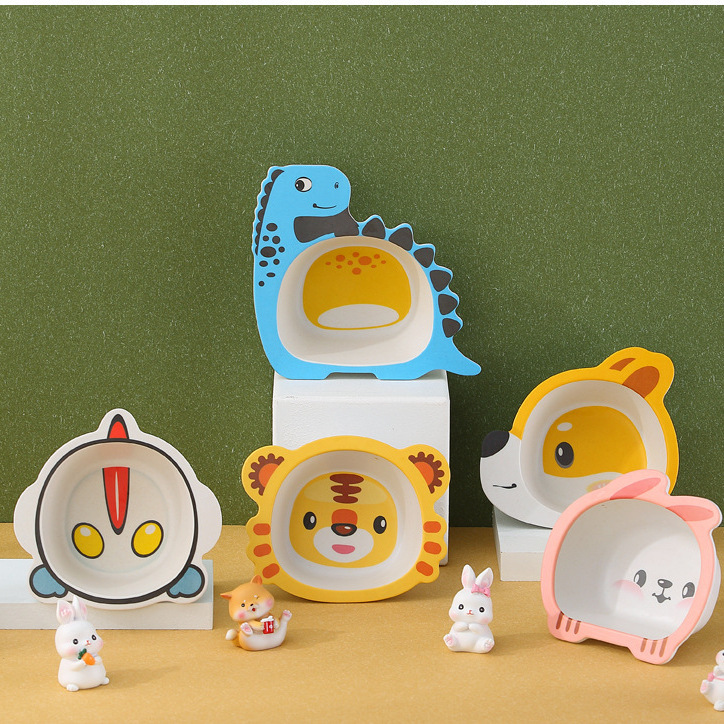 Cartoon Bamboo Fiber Kidsren's Tableware Bowl and Spoon Set Household Cute Baby Meal Bowl Kindergarten Food Supplement Rice Bowl Soup Bowl