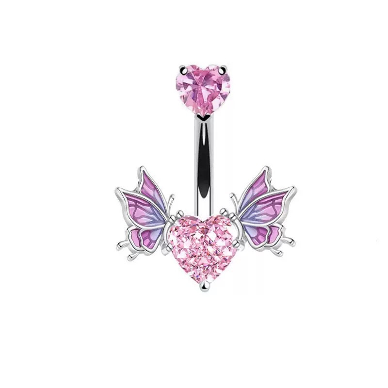 Piercing ombelico cuore con ali di farfalla e diamanti sexy_voghion.com