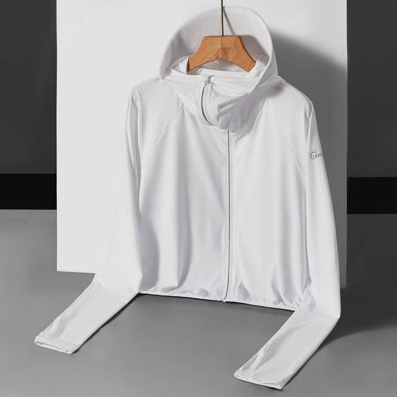 Capa de ropa de protección solar de mujer abrigo de verano ropa de protección solar de hielo transpirable corto al aire libre montar chaqueta de gorra grande