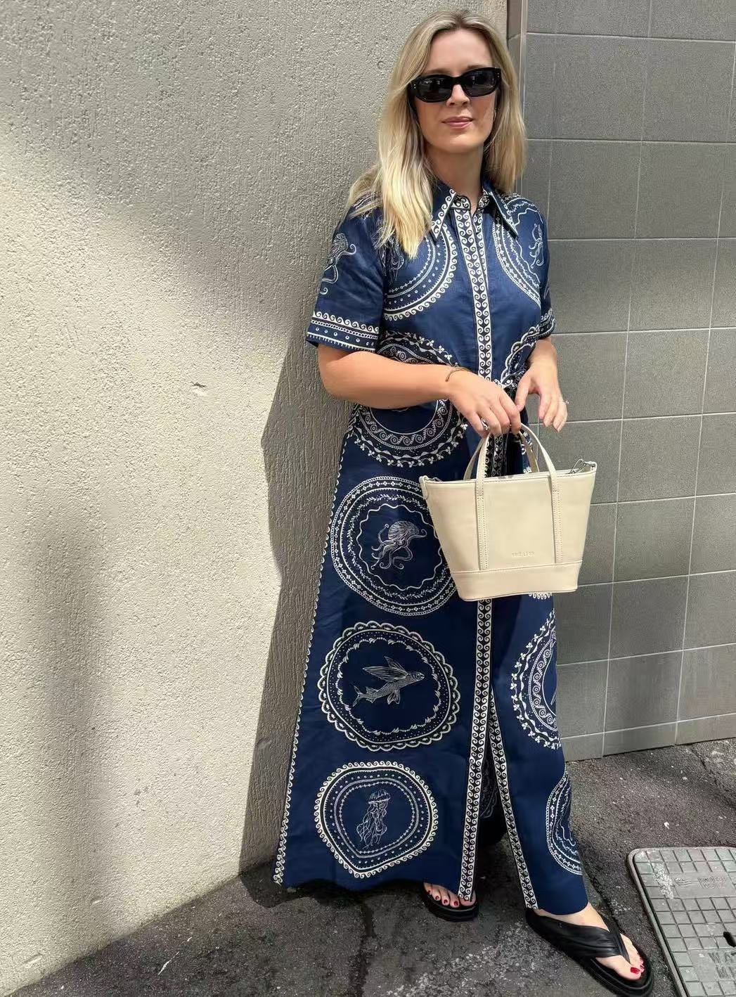 269g Weight Maxi Long Dress Dress Length Type Short Sleeve Sleeve Length Wholesale Women's Vacation Printing Casual Daily Shirt Collar Short Sleeve Shirt Dress