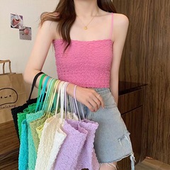 Cross-border Southeast Asia solid color strapless small backless top for women, solid color summer sweet and cute petite versatile short-style