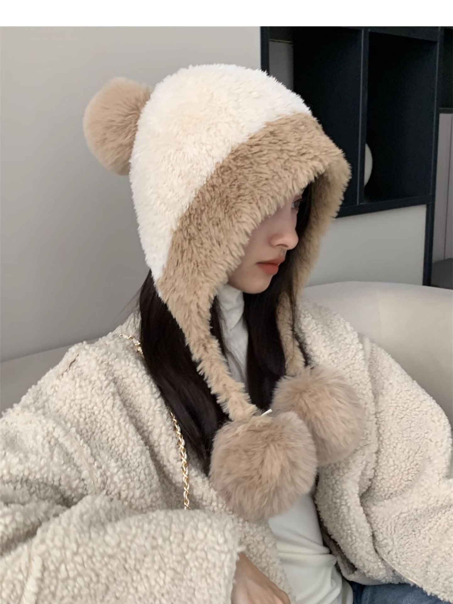 Peluche Lei Feng pour enfants, nouveau style automne-hiver, avec boule de fil suspendue épaissie en peluche ajoutée pour plus de chaleur et d'oreille_voghion.com