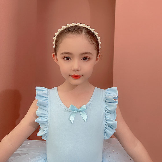 Children's Dance Clothing Summer Auricularia Edge Blue Pure Cotton Girls' Practice Clothing Children's Grade Examination Chinese Dance Practice Dress