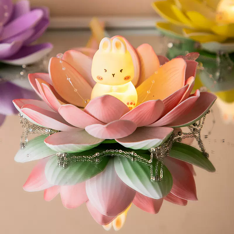 中秋节手提荷花灯莲花兔子发光灯笼幼儿园手工diy材料包古风花灯