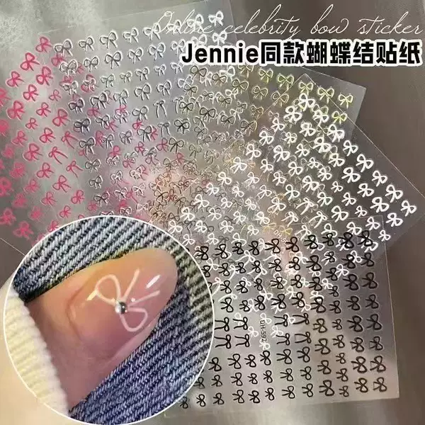 New Bow Nail Art Stickers Ins Popular Japanese Style Hand-Painted Black and White Bow Simple and Cute 3D Nail Stickers